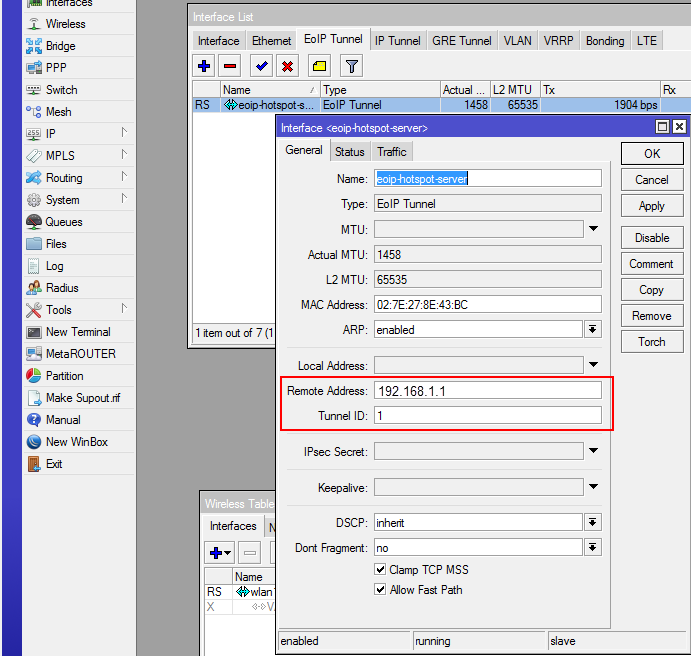 Create EoIP interface in Server