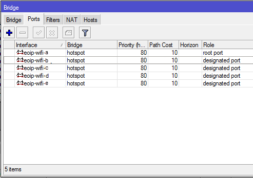 Create a hotspot and enter the port bridge