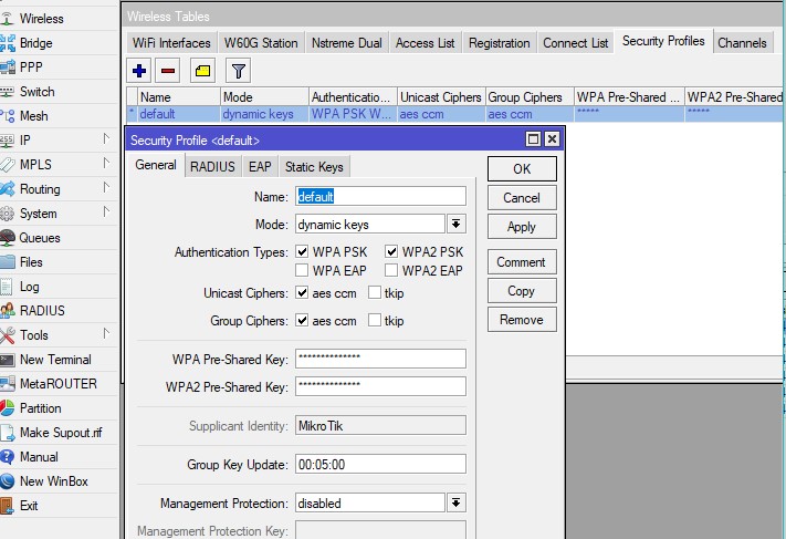 Mikrotik wireless security profile