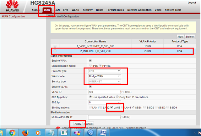 Setting Bridge Modem GPON Huawei HG8245A