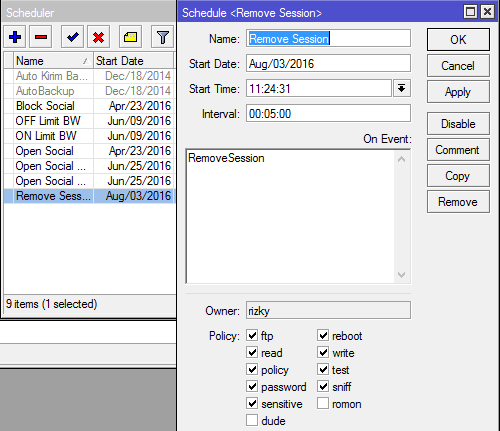 Scheduler Remove Sessions